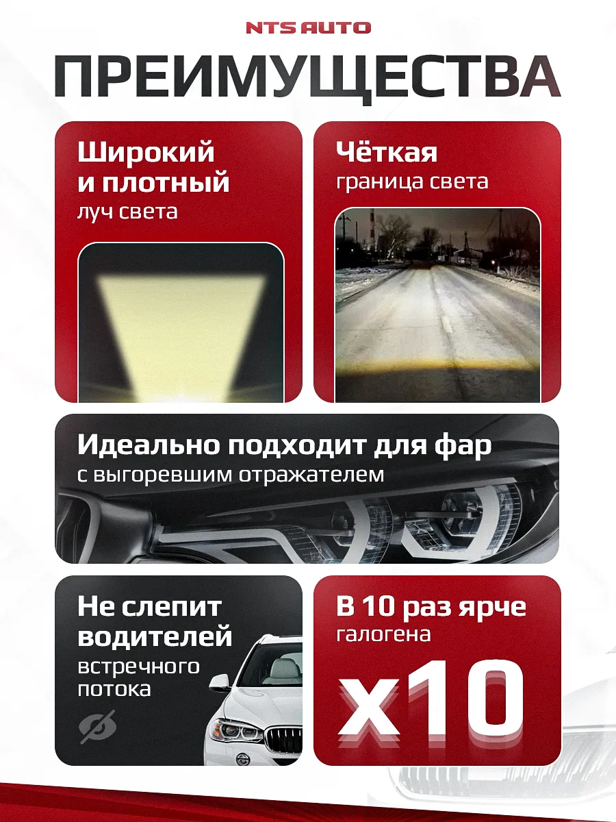 Светодиодная лампа-линза M02P 4300K H4/H19