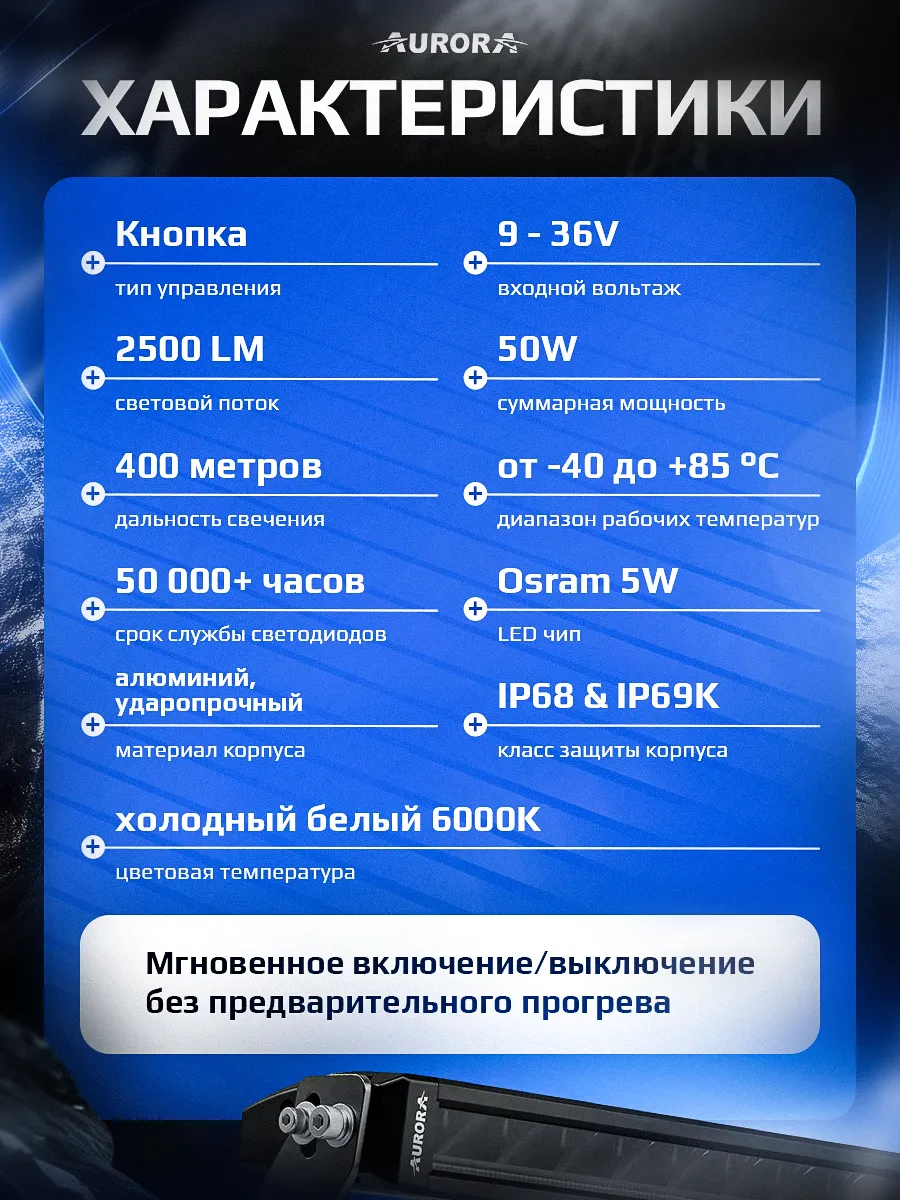 СВЕТОДИОДНАЯ БАЛКА 10" ДАЛЬНЕГО СВЕТА AURORA S5D1 RGB ДХО