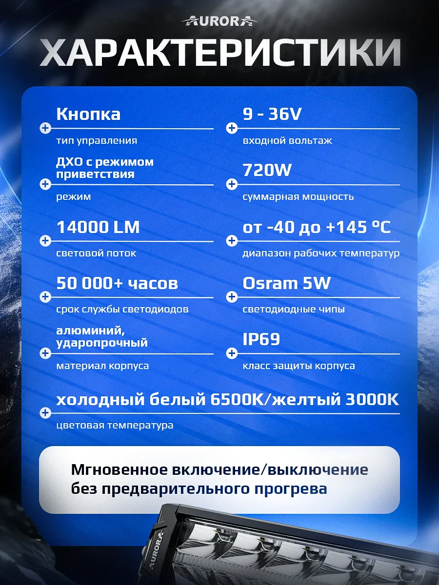 СВЕТОДИОДНАЯ БАЛКА 40" ДВУХРЯДНАЯ ДАЛЬНЕГО СВЕТА AURORA D10 ДХО Б/Ж
