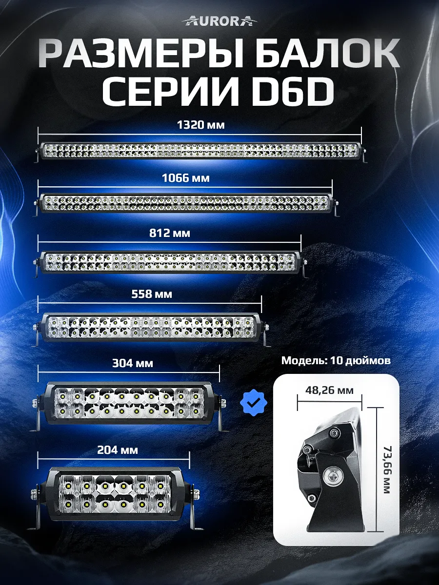 СВЕТОДИОДНАЯ БАЛКА 10" ДВУХРЯДНАЯ КОМБИНИРОВАННОГО СВЕТА AURORA D6D