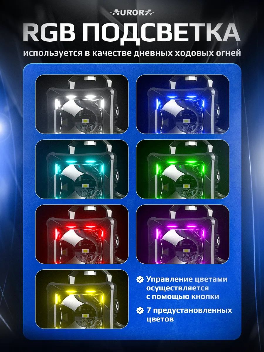 СВЕТОДИОДНАЯ ФАРА  2" ДАЛЬНЕГО СВЕТА AURORA RGB ДХО