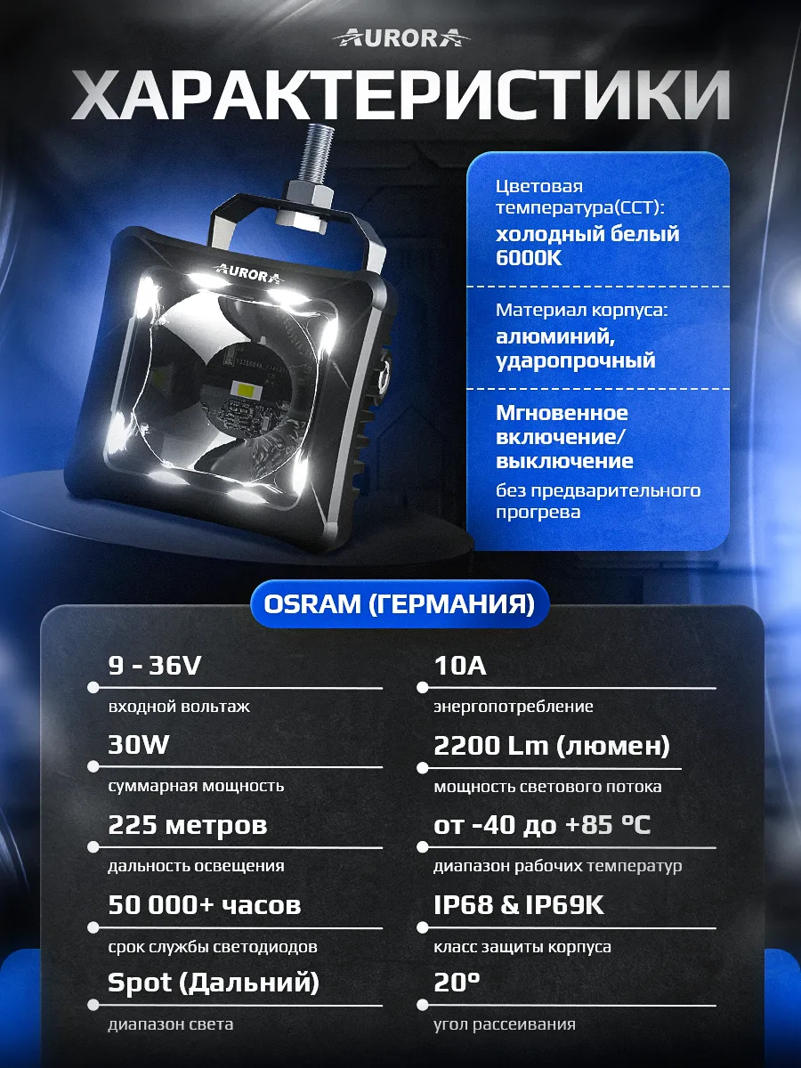 СВЕТОДИОДНАЯ ФАРА  2" ДАЛЬНЕГО СВЕТА AURORA RGB ДХО